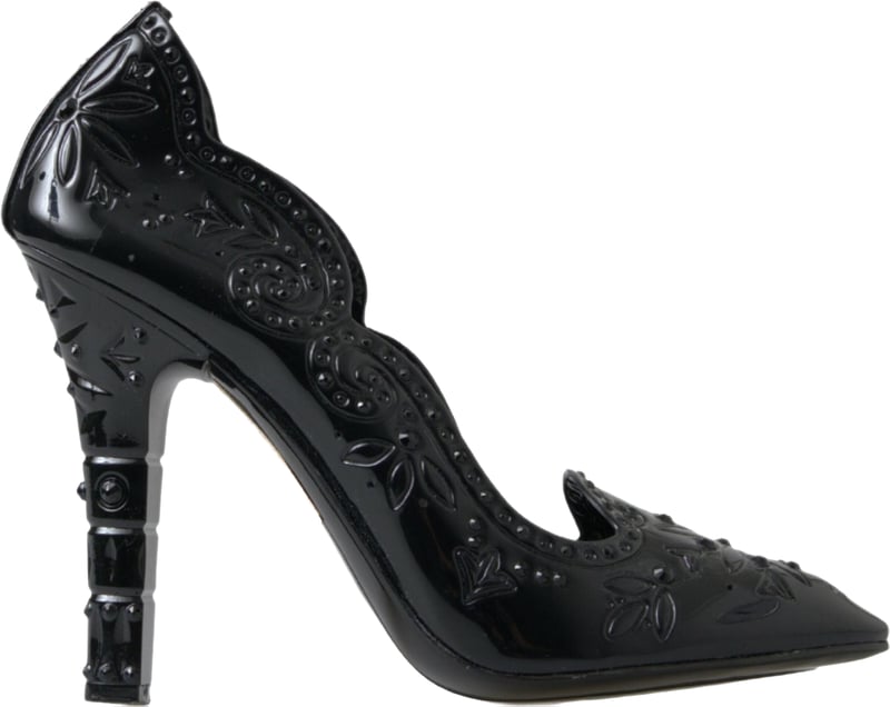 Dolce & Gabbana Black CINDERELLA Floral Crystal Heels Shoes