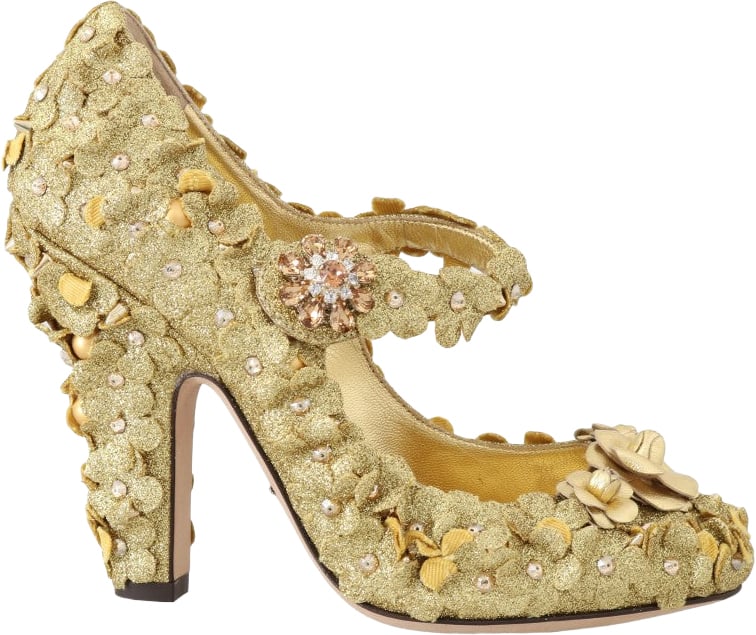 Dolce & Gabbana Gold Floral Crystal Mary Janes Pumps