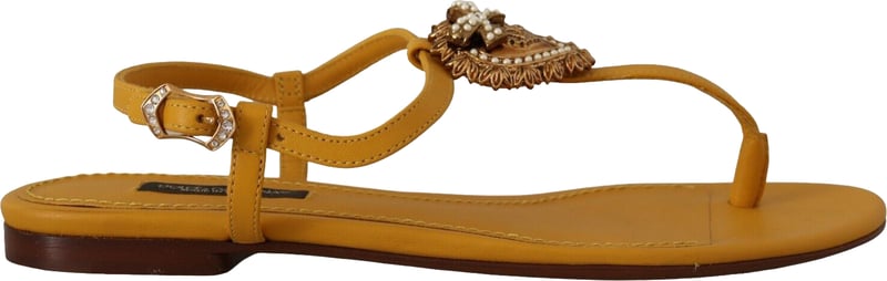 Dolce & Gabbana Mustard Leather Devotion Flats Sandals Shoes
