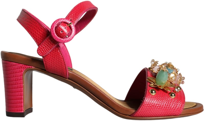 Dolce & Gabbana Fuchsia Leather Embellished Keira Sandals Shoes