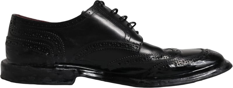 Dolce & Gabbana Black Leather Derby Wingtip Formal Shoes