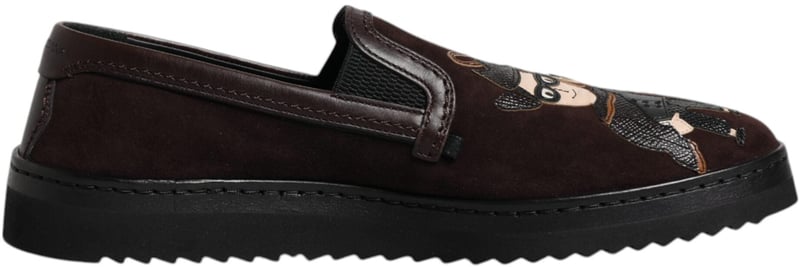 Dolce & Gabbana Brown Suede DG Family Slip On Flats Shoes