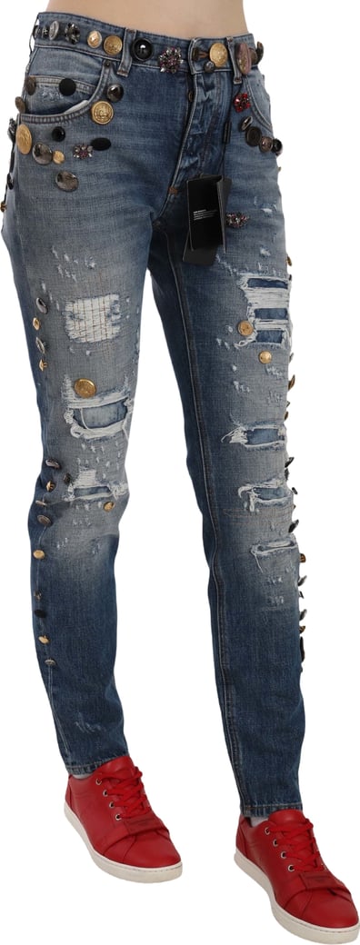 Dolce & Gabbana Distressed Embellished Buttons Denim Pants Jeans