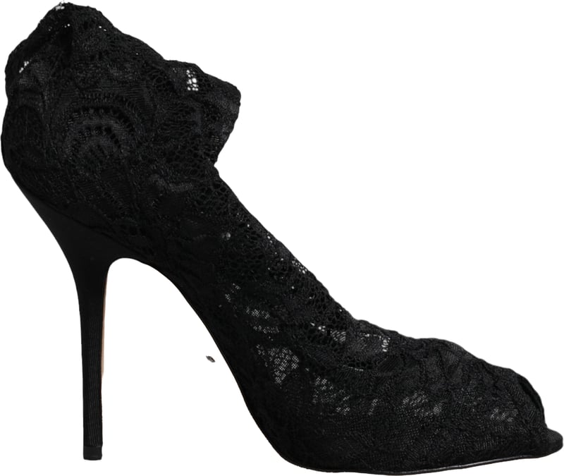 Dolce & Gabbana Black Lace Stretch Heels Mid Calf Boots Shoes