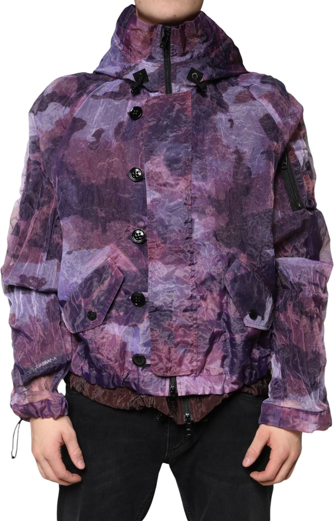 Dolce & Gabbana Purple Camouflage Hooded Men Blouson Jacket