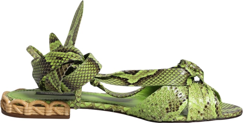 Dolce & Gabbana Green Animal Print Ankle Wrap Sandals Shoes