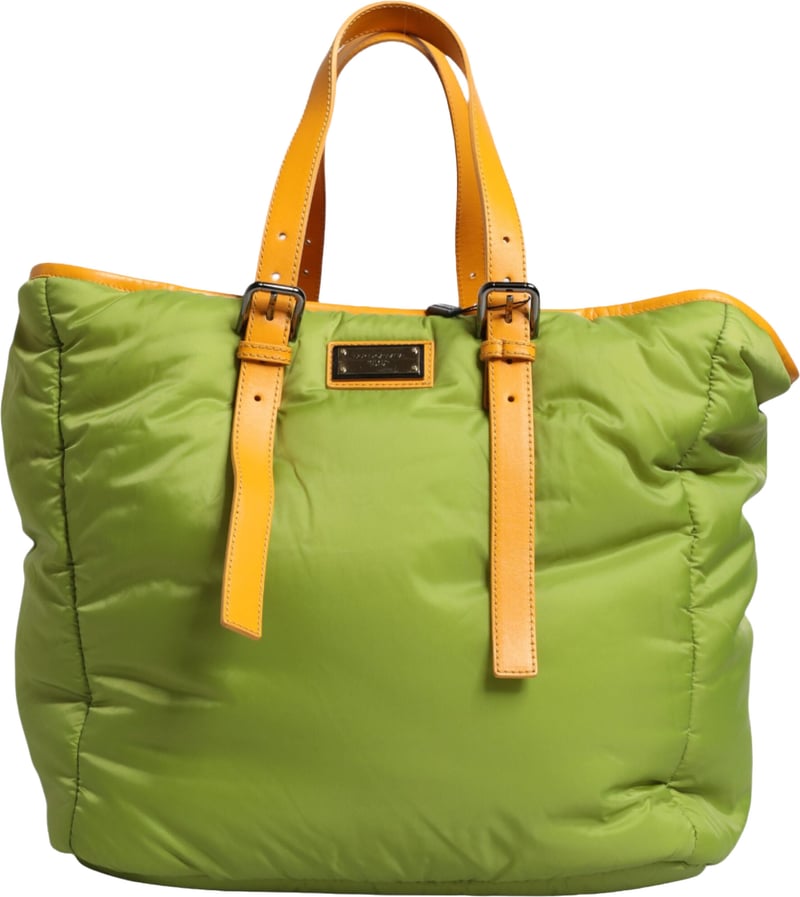 Dolce & Gabbana Green Nylon Padded Logo Plaque Tote Crossbody Bag