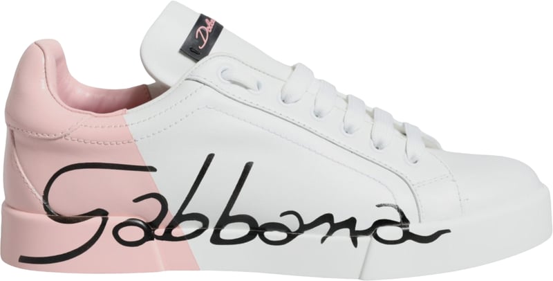 Dolce & Gabbana White Pink Portofino Low Top Sneakers Shoes