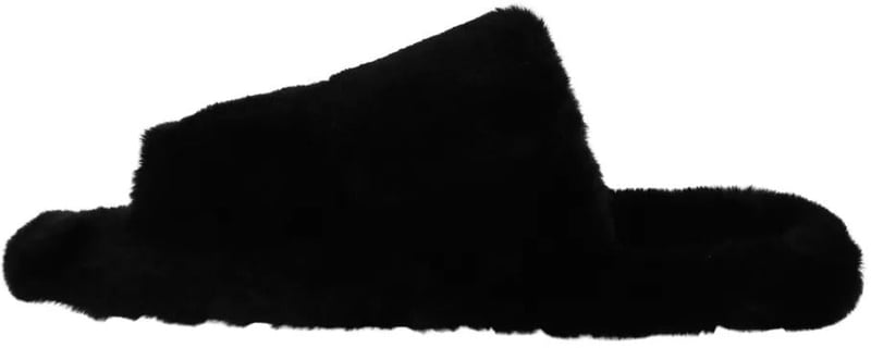 Dolce & Gabbana Black Polyester Faux Fur Mens Flats Sandals Shoes