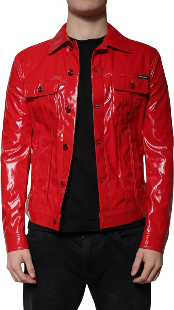 Dolce & Gabbana Red Polyester Button Down Collared Jacket