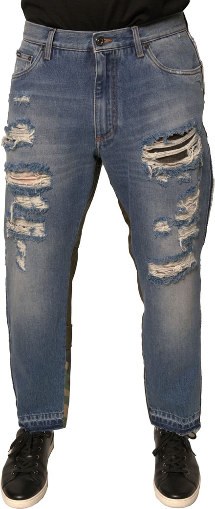 Dolce & Gabbana Blue Tattered Straight Cropped Denim Jeans