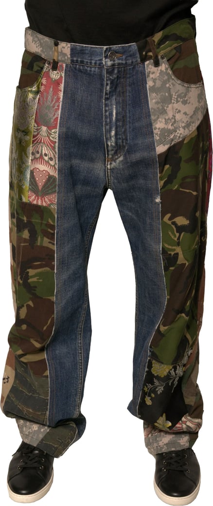 Dolce & Gabbana Blue Patchwork Cotton Straight Denim Jeans
