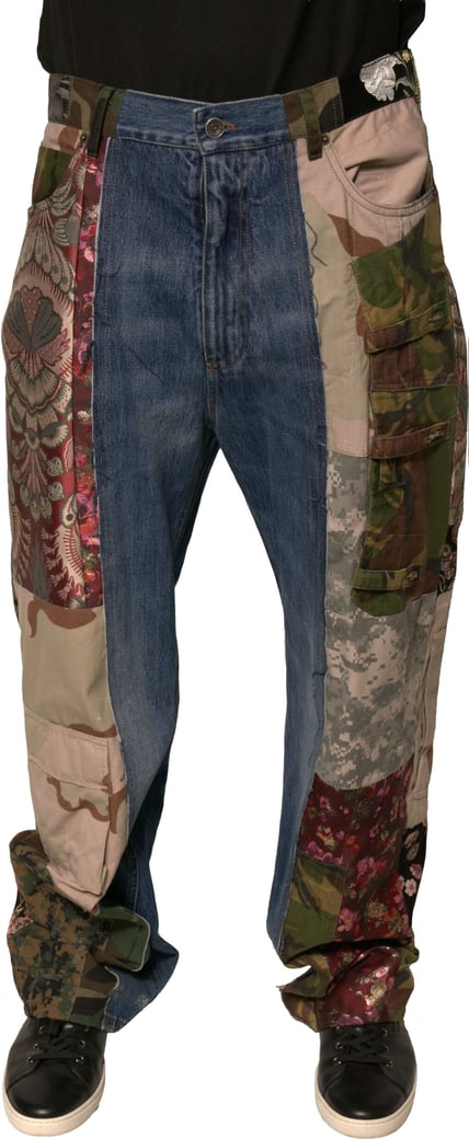 Dolce & Gabbana Blue Patchwork Cotton Straight Denim Jeans