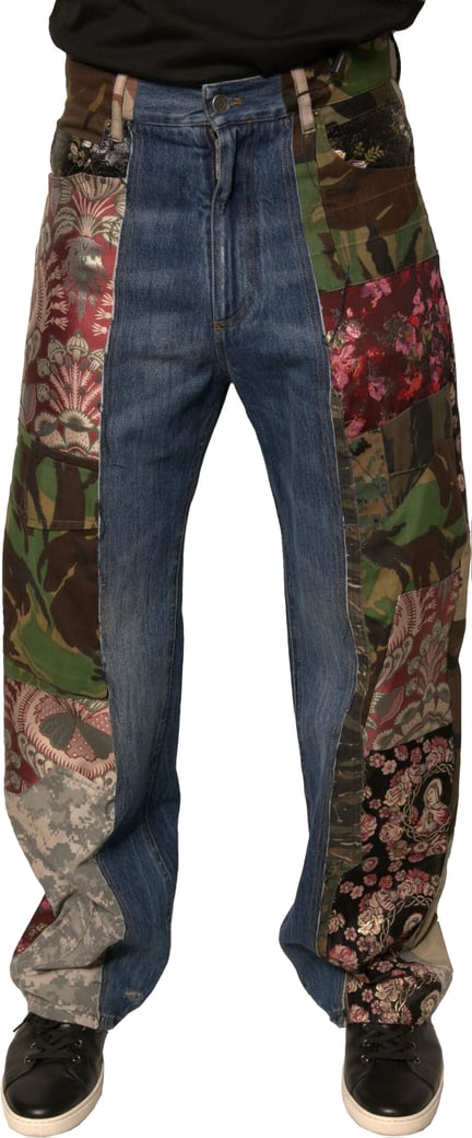 Dolce & Gabbana Blue Patchwork Cotton Straight Denim Jeans