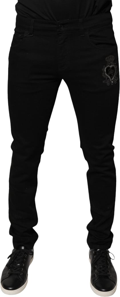 Dolce & Gabbana Black DG Crown Logo Cotton Skinny Denim Jeans