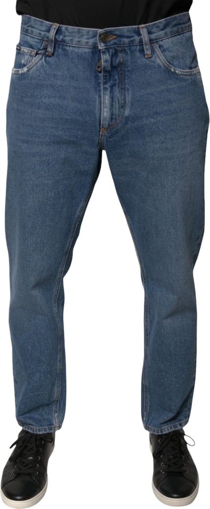 Dolce & Gabbana Blue Cotton Logo Men Loose Denim Jeans