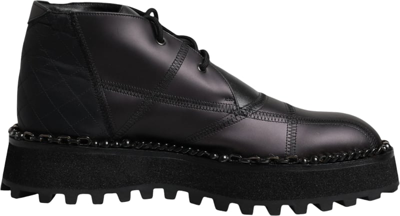 Dolce & Gabbana Black Leather Lace Up Ankle Boots Shoes