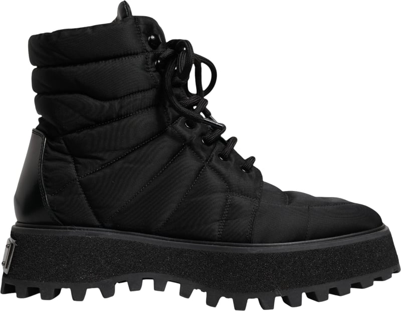 Dolce & Gabbana Black Padded Mid Calf Lace Up Boots Shoes