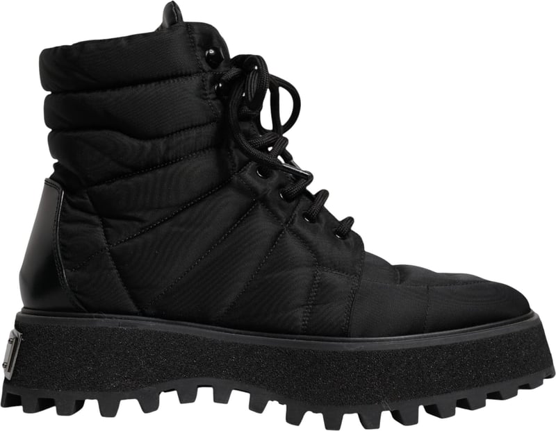 Dolce & Gabbana Black Padded Mid Calf Lace Up Boots Shoes