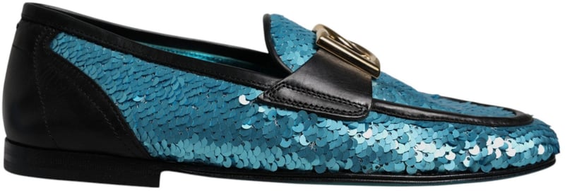 Dolce & Gabbana Blue Sequined Loafers Formal Dress Shoes