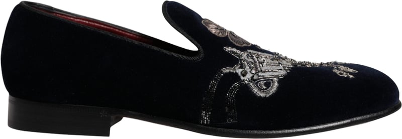 Dolce & Gabbana Black Velvet Floral Gun Loafers Dress Shoes