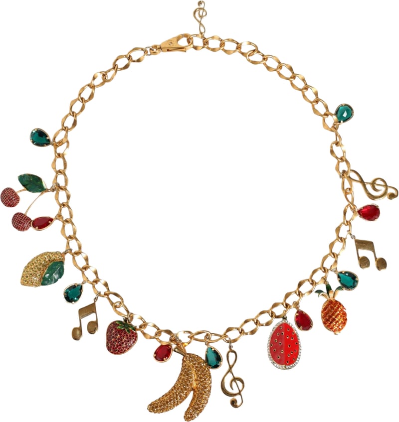 Dolce & Gabbana Gold Tone Brass Fruity Crystal Embellished Waist Chain Belt