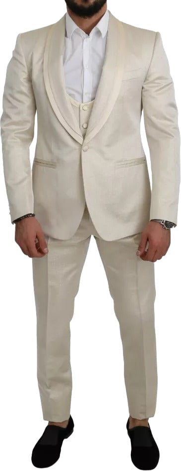 Dolce & Gabbana Beige Wool Crème 3 Piece SICILIA Shawl Suit