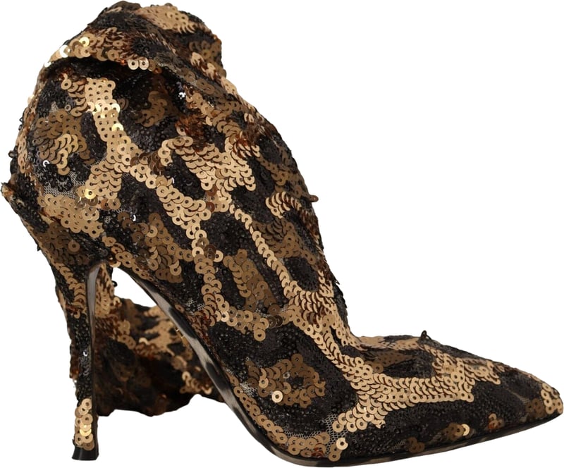 Dolce & Gabbana Gold Leopard Sequins Heels Boots Shoes