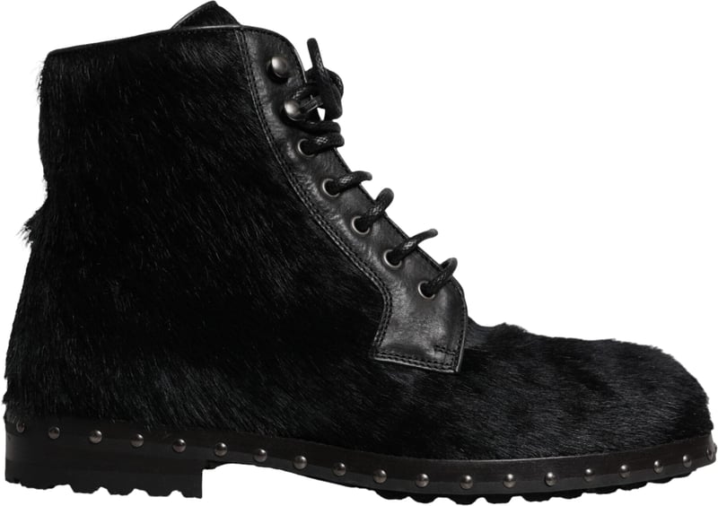 Dolce & Gabbana Black Pony Style Leather Mid Calf Boots Shoes