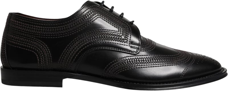 Dolce & Gabbana Black Embroidered Classic Leather Derby Dress Shoes