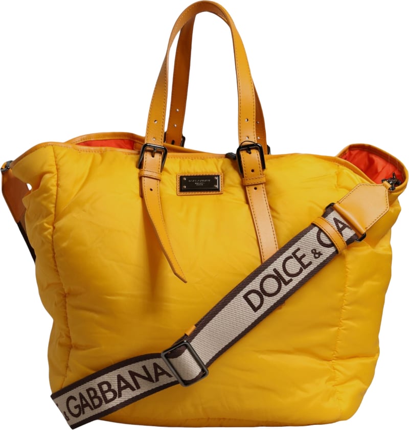 Dolce & Gabbana Yellow Orange Nylon Logo Plaque Hand Shoulder Duffle Bag