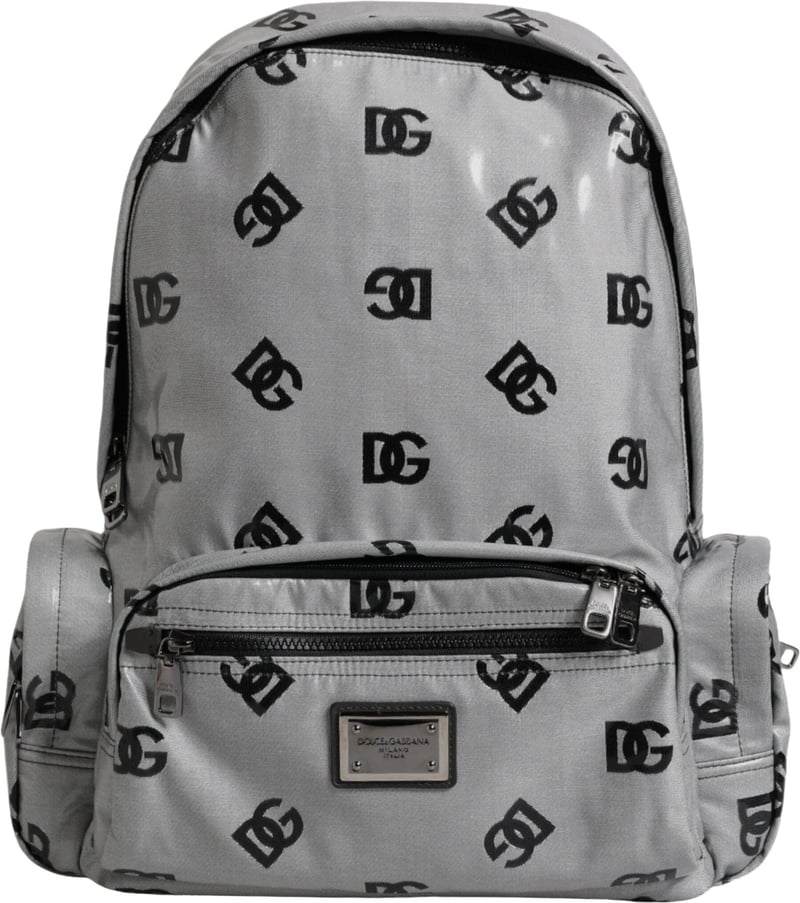 Dolce & Gabbana Polyester Gray Black DG Logo Plaque Backpack Bag