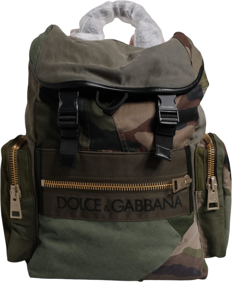 Dolce & Gabbana Military Green Patchwork Travel Backpack Bag