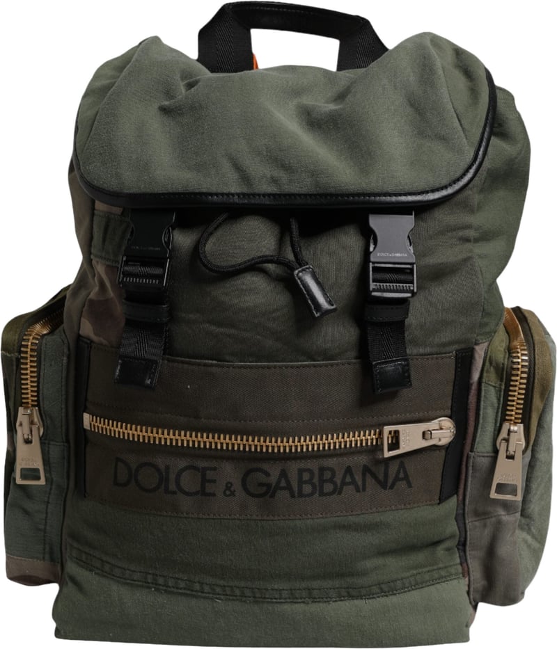 Dolce & Gabbana Military Green Patchwork Travel Backpack Bag