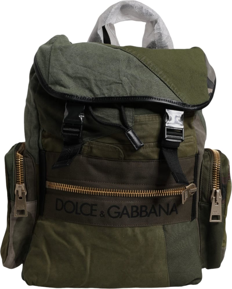 Dolce & Gabbana Military Green Patchwork Travel Backpack Bag