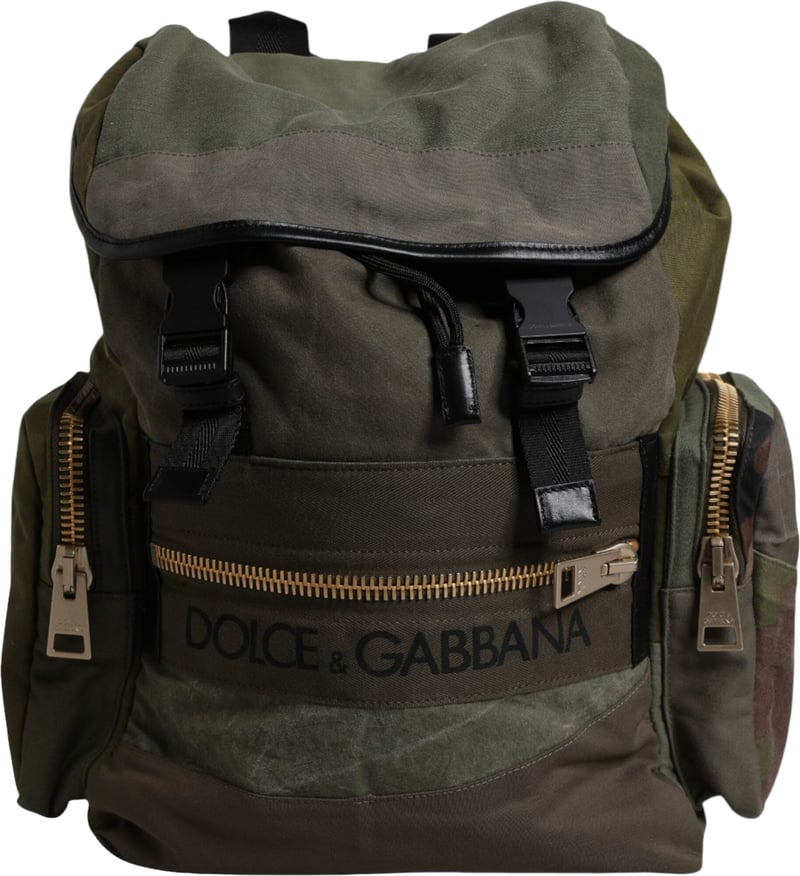 Dolce & Gabbana Military Green Patchwork School Backpack Bag