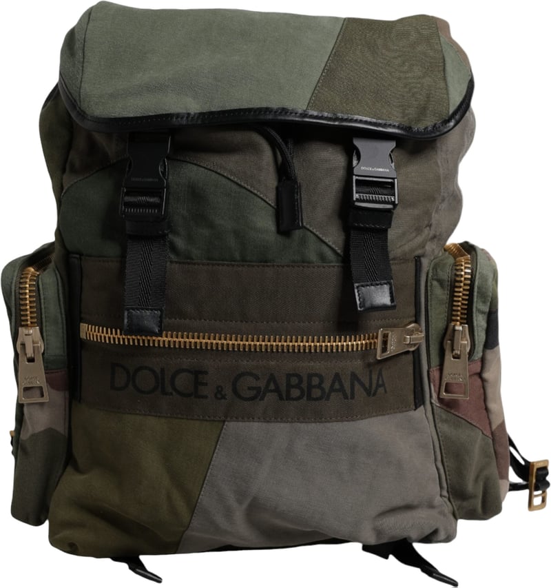 Dolce & Gabbana Military Green Patchwork Travel Backpack Bag