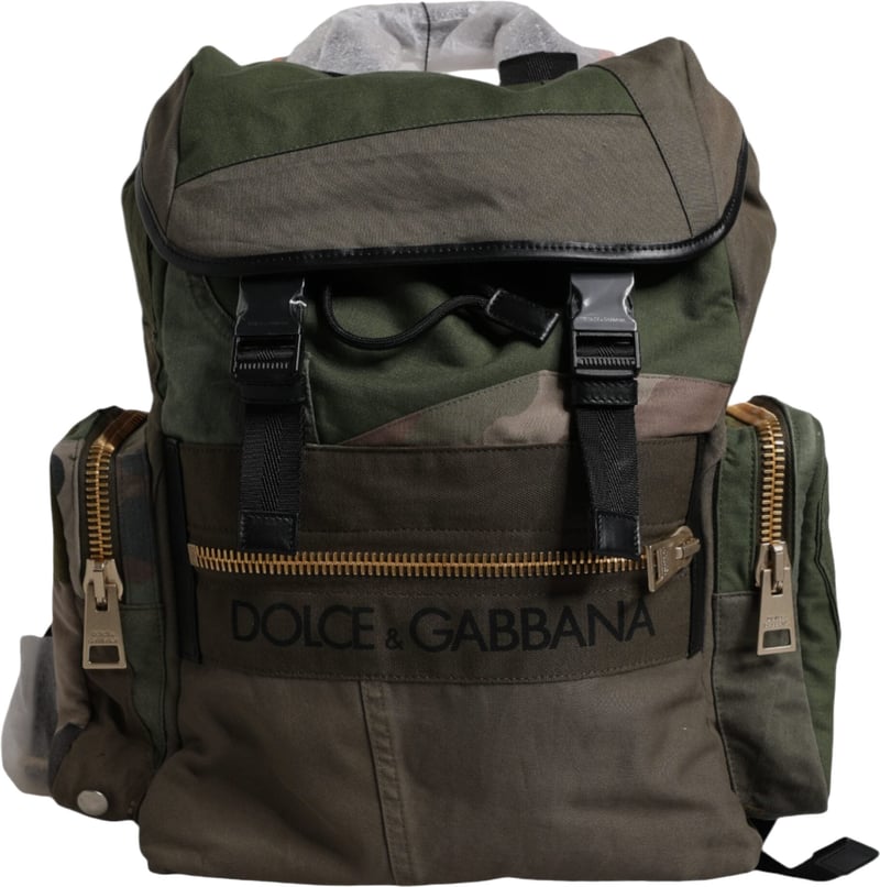 Dolce & Gabbana Military Green Patchwork Travel Backpack Bag