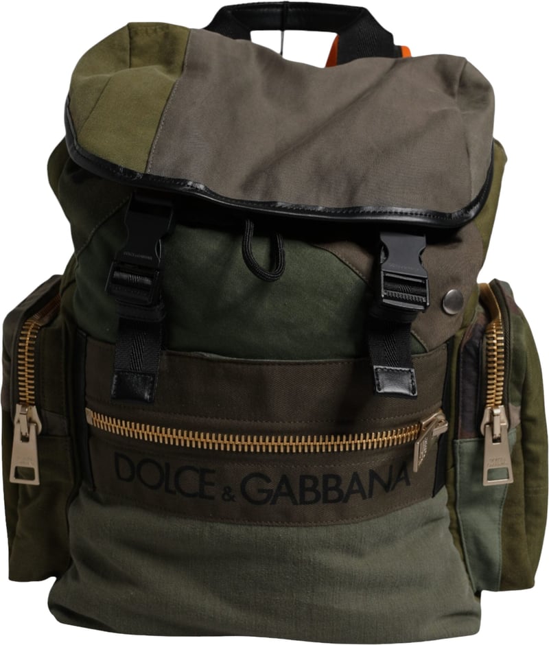 Dolce & Gabbana Military Green Patchwork Travel Backpack Bag