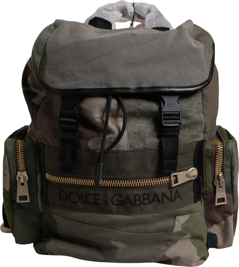 Dolce & Gabbana Military Green Patchwork School Backpack Bag