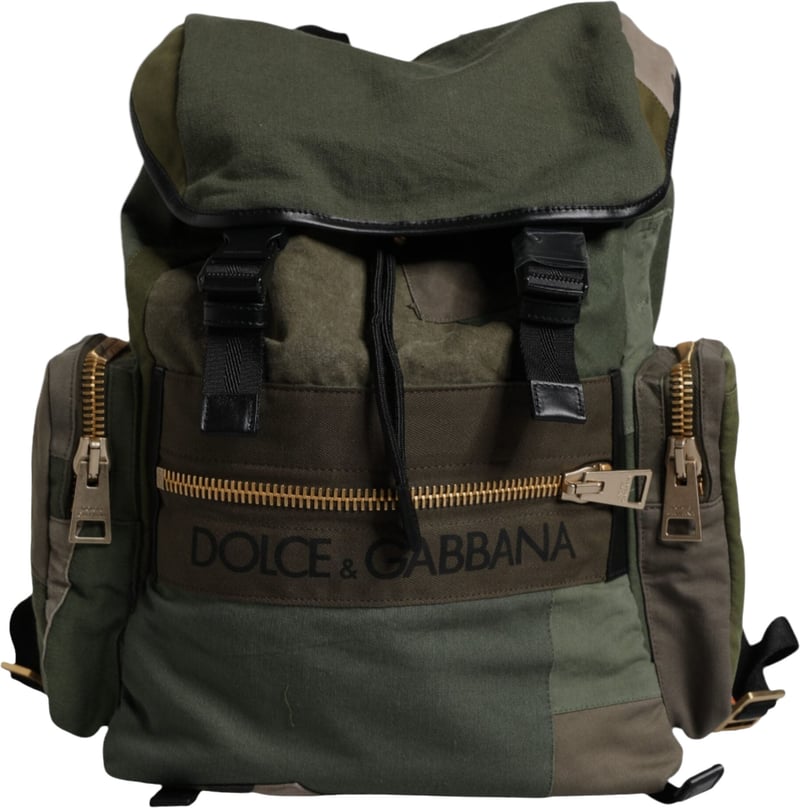 Dolce & Gabbana Military Green Patchwork School Backpack Bag