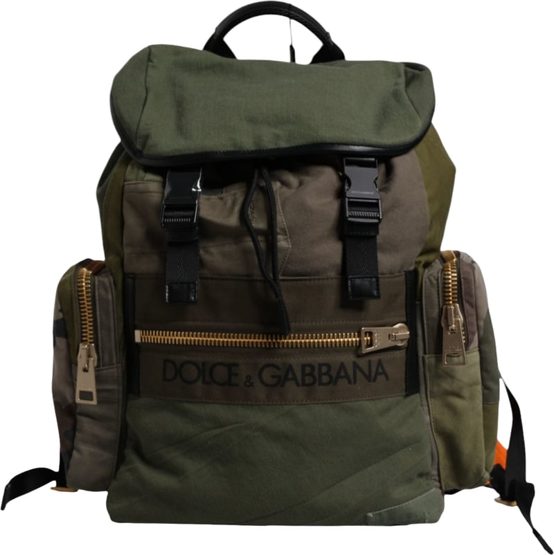 Dolce & Gabbana Military Green Patchwork Travel Backpack Bag
