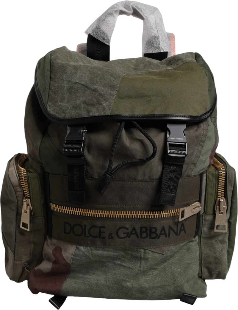 Dolce & Gabbana Military Green Patchwork Travel Backpack Bag
