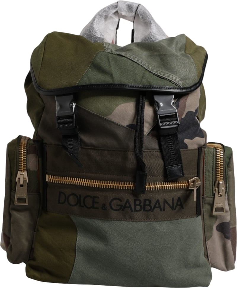 Dolce & Gabbana Military Green Patchwork Travel Backpack Bag