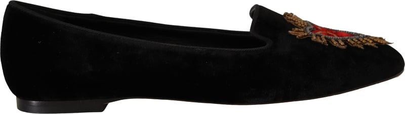 Dolce & Gabbana Black DG Sacred Heart Patch Slip On Flat Shoes
