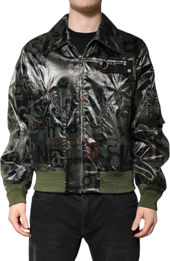 Dolce & Gabbana Green DG Logo Print Bomber Full Zip Jacket