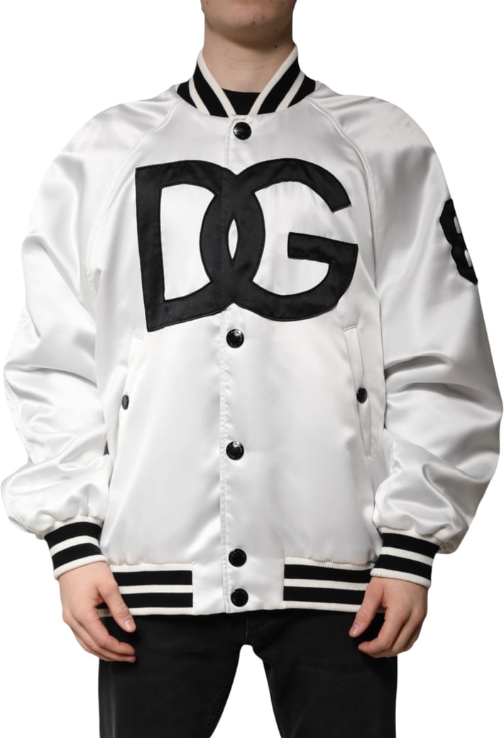 Dolce & Gabbana White DG Logo Polyester Jersey Bomber Jacket