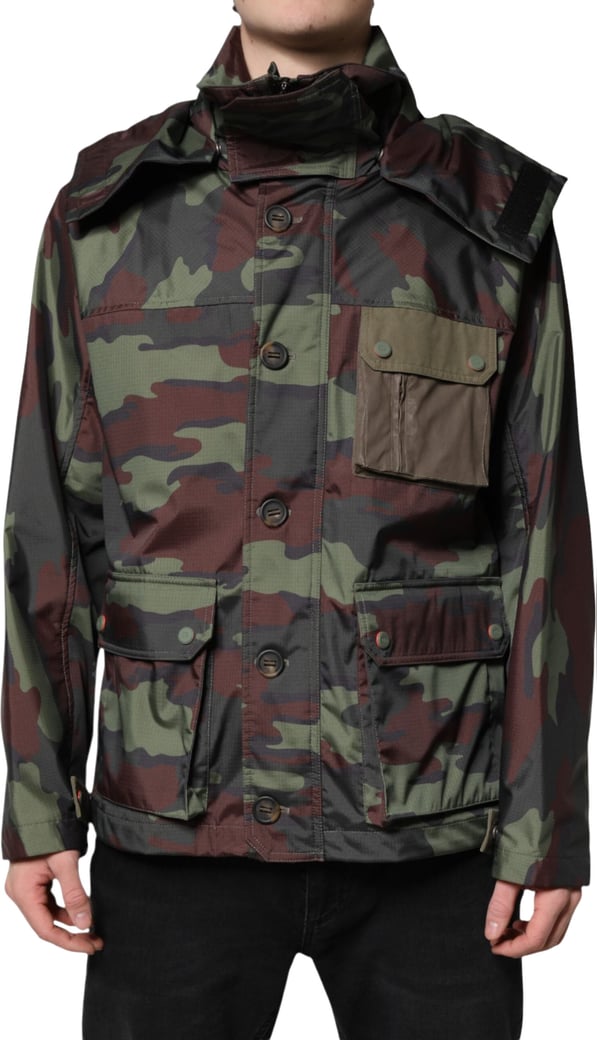 Dolce & Gabbana Multicolor Camouflage Button Hooded Jacket