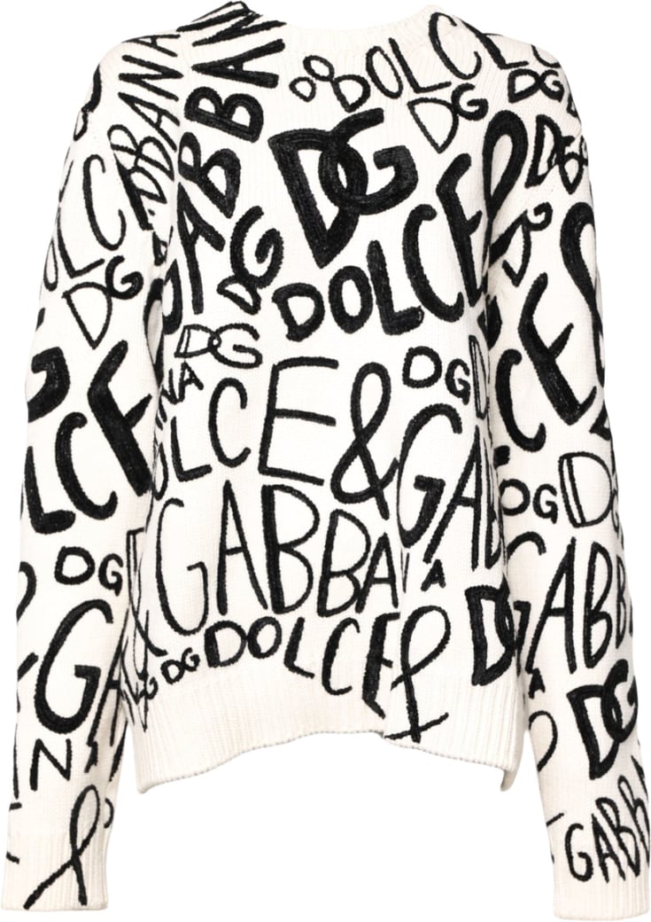 Dolce & Gabbana White Black Logo Print Women Pullover Sweater