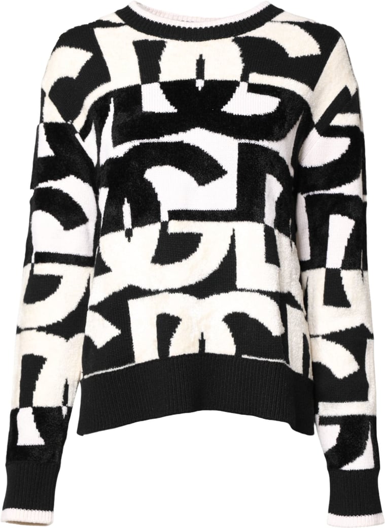 Dolce & Gabbana White Black Logo Print Women Pullover Sweater